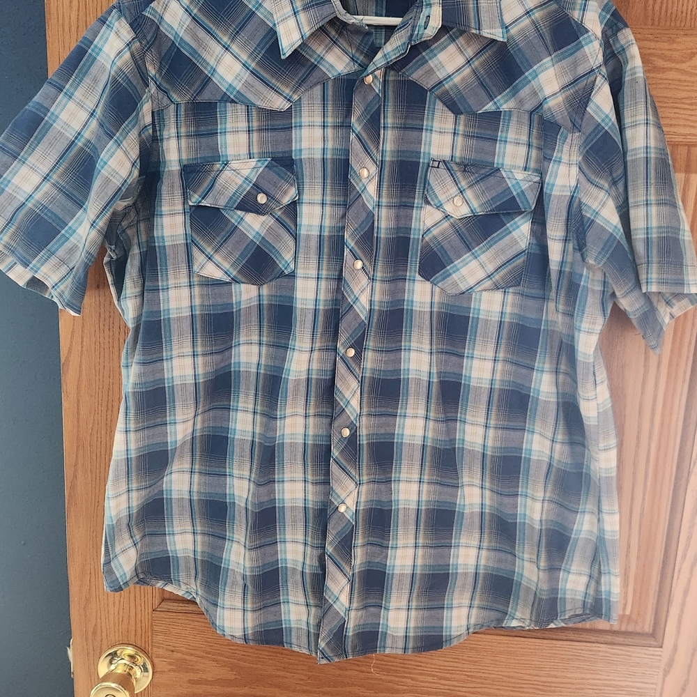 Men's Blue Plaid Short Sleeve Shirt